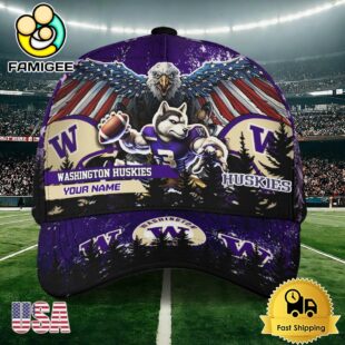 NCAA Washington Huskies Mascot Logo Custom Name Baseball Cap