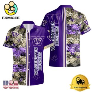 NCAA Washington Huskies Tropical Floral Design Hawaiian Shirt