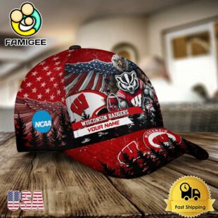 NCAA Wisconsin Badgers Mascot Logo Custom Name Baseball Cap