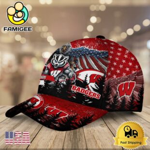 NCAA Wisconsin Badgers Mascot Logo Custom Name Baseball Cap