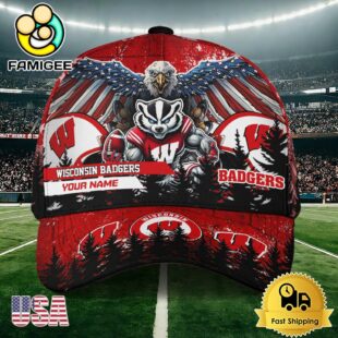 NCAA Wisconsin Badgers Mascot Logo Custom Name Baseball Cap