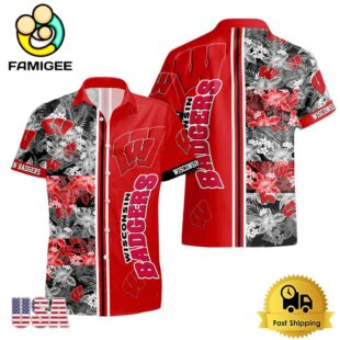 NCAA Wisconsin Badgers Tropical Floral Design Hawaiian Shirt
