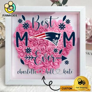New England Patriots Colors Heart Custom Name Flower Shadow Box, Gift For Mother's Day