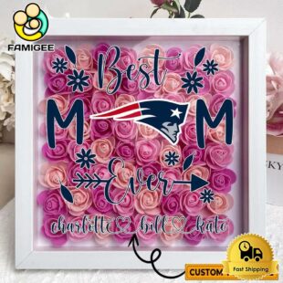 New England Patriots Colors Square Custom Name Flower Shadow Box, Gift For Mother's Day