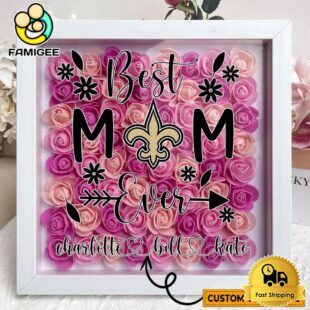 New Orleans Saints Colors Square Custom Name Flower Shadow Box, Gift For Mother's Day