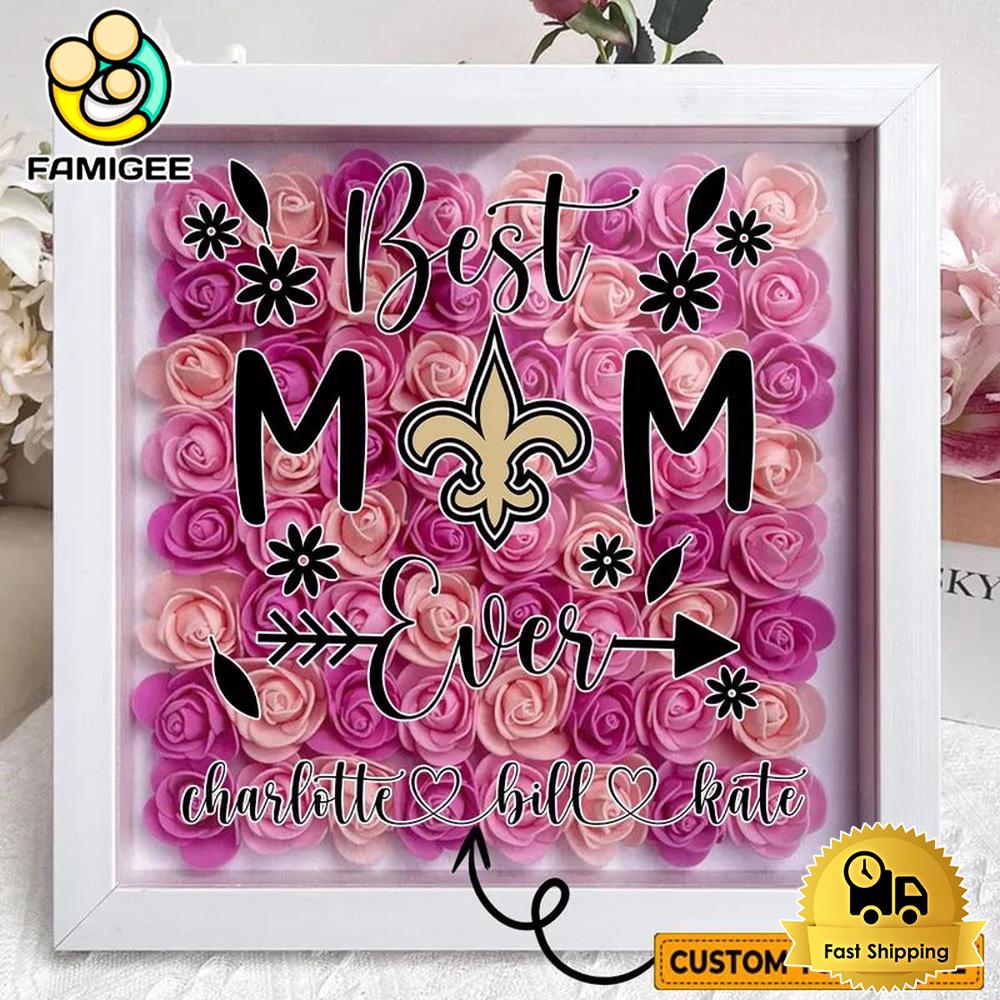 New Orleans Saints Colors Square Custom Name Flower Shadow Box, Gift For Mother's Day New Orleans Saints Colors Square Custom Name Flower Shadow Box, Gift For Mother's Day
