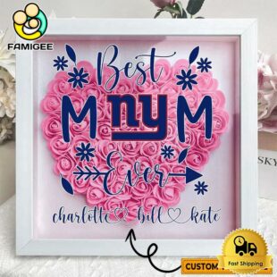 New York Giants Colors Heart Custom Name Flower Shadow Box, Gift For Mother's Day