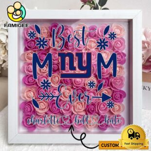 New York Giants Colors Square Custom Name Flower Shadow Box, Gift For Mother's Day