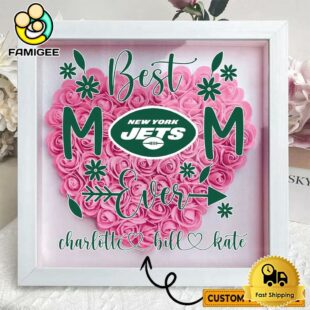 New York Jets Colors Heart Custom Name Flower Shadow Box, Gift For Mother's Day