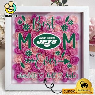 New York Jets Colors Square Custom Name Flower Shadow Box, Gift For Mother's Day