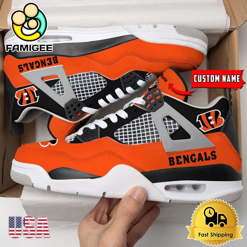 NFL Cincinnati Bengals Classic Team Logo Custom Air Jordan 4 Shoes NFL Cincinnati Bengals Classic Team Logo Custom Air Jordan 4 Shoes