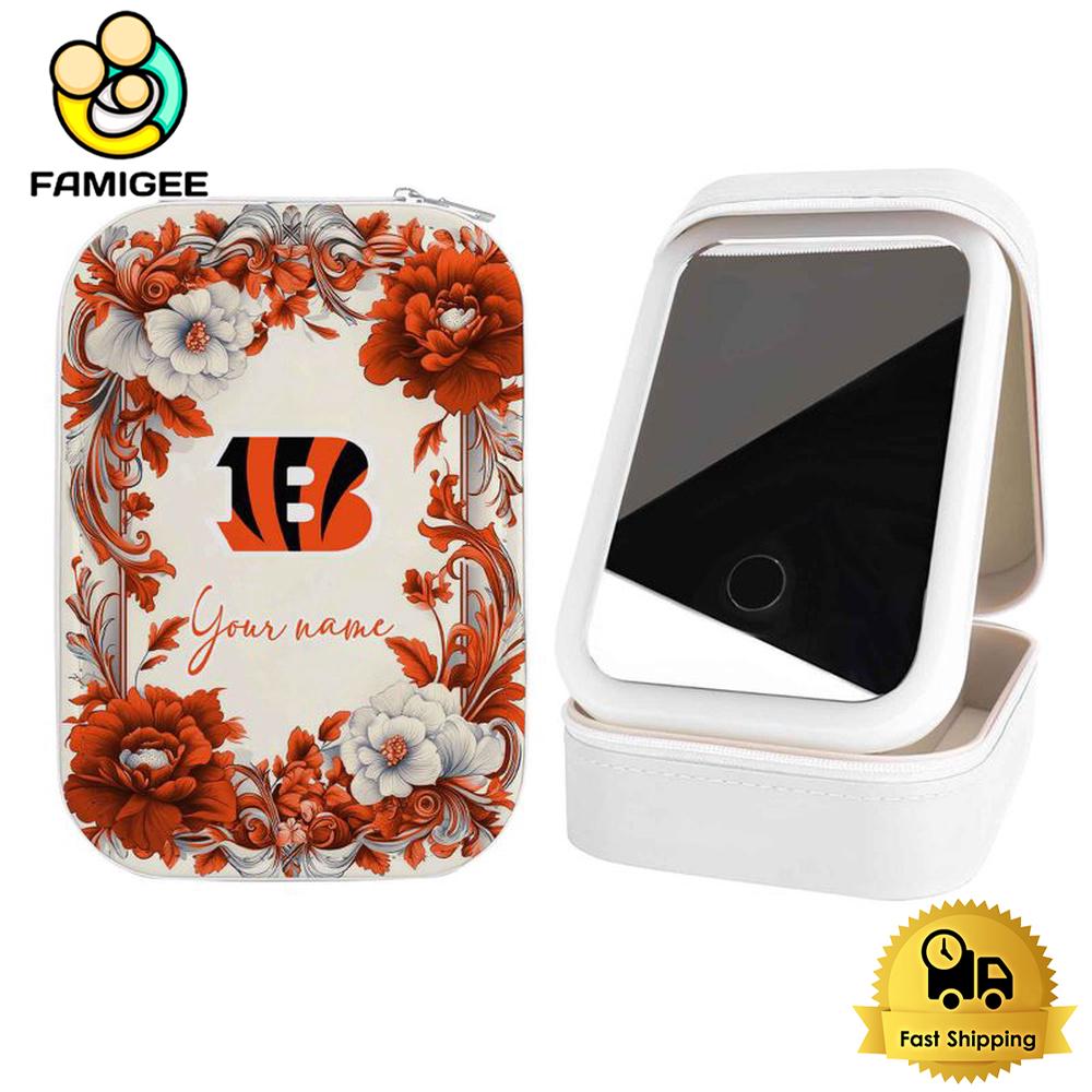 NFL Cincinnati Bengals Flower Frame Pattern Custom Led Makeup Box , Happy Mothers Day Gift NFL Cincinnati Bengals Flower Frame Pattern Custom Led Makeup Box , Happy Mothers Day Gift