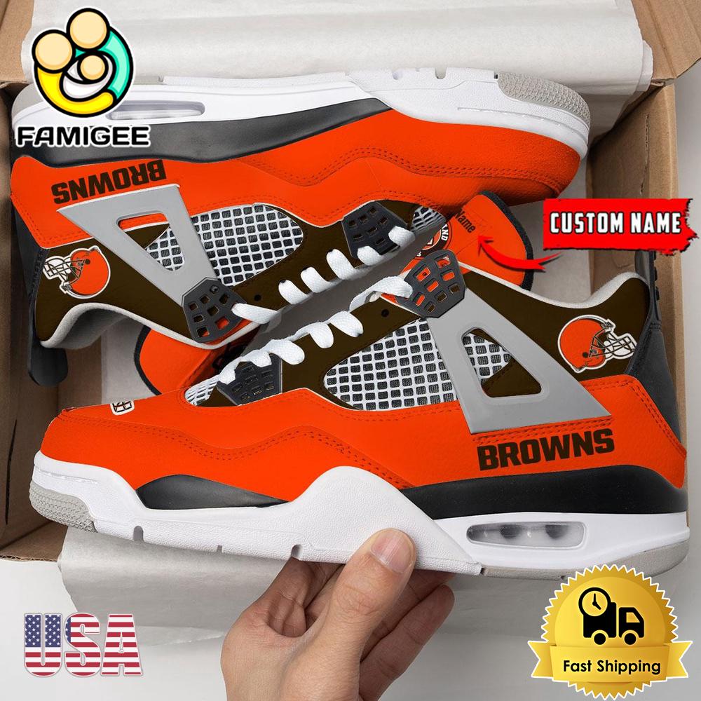 NFL Cleveland Browns Classic Team Logo Custom Air Jordan 4 Shoes NFL Cleveland Browns Classic Team Logo Custom Air Jordan 4 Shoes