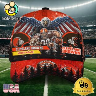 NFL Cleveland Browns Mascot Logo Custom Name Baseball Cap