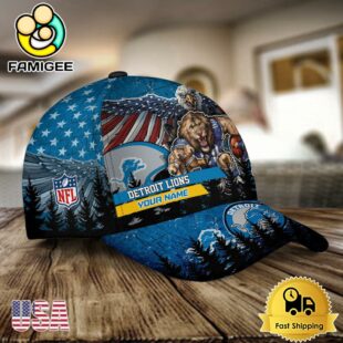 NFL Detroit Lions Mascot Logo Custom Name Baseball Cap