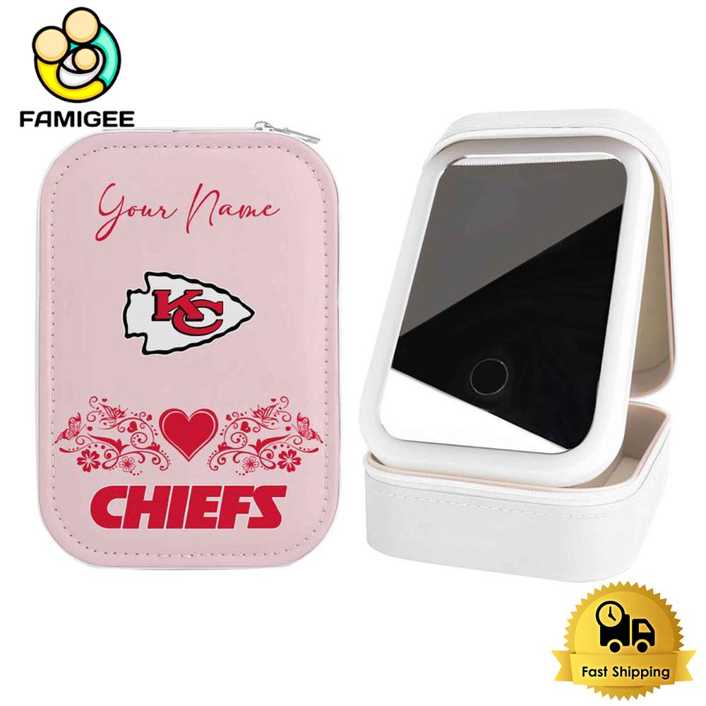 NFL Kansas City Chiefs Heart Pattern Custom Led Makeup Box , Happy Mothers Day Gift NFL Kansas City Chiefs Heart Pattern Custom Led Makeup Box , Happy Mothers Day Gift