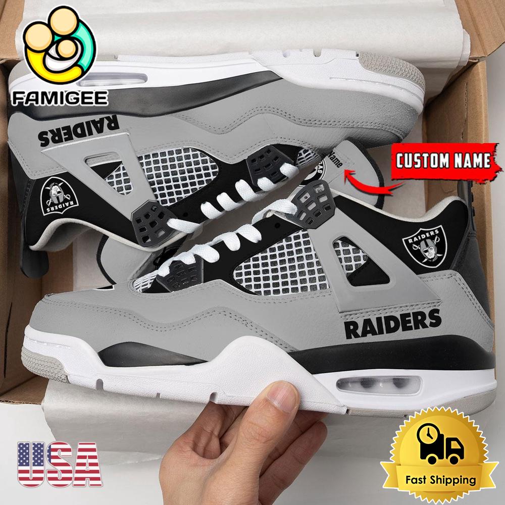 NFL Las Vegas Raiders Classic Team Logo Custom Air Jordan 4 Shoes NFL Las Vegas Raiders Classic Team Logo Custom Air Jordan 4 Shoes