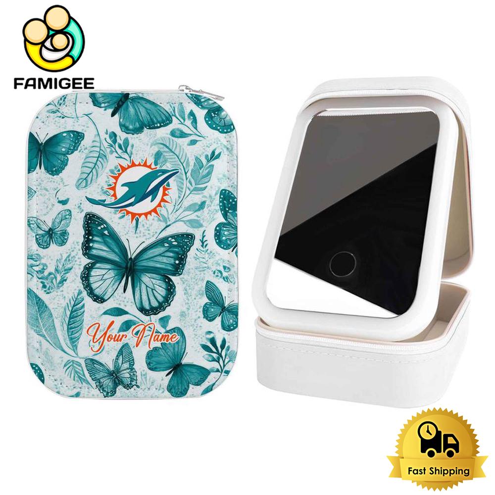 NFL Miami Dolphins Beautiful Butterfly Custom Led Makeup Box , Happy Mothers Day Gift NFL Miami Dolphins Beautiful Butterfly Custom Led Makeup Box , Happy Mothers Day Gift