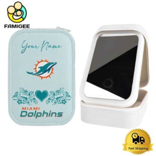 NFL Miami Dolphins Heart Pattern Custom Led Makeup Box