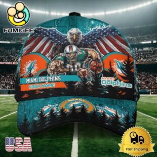 NFL Miami Dolphins Mascot Logo Custom Name Baseball Cap