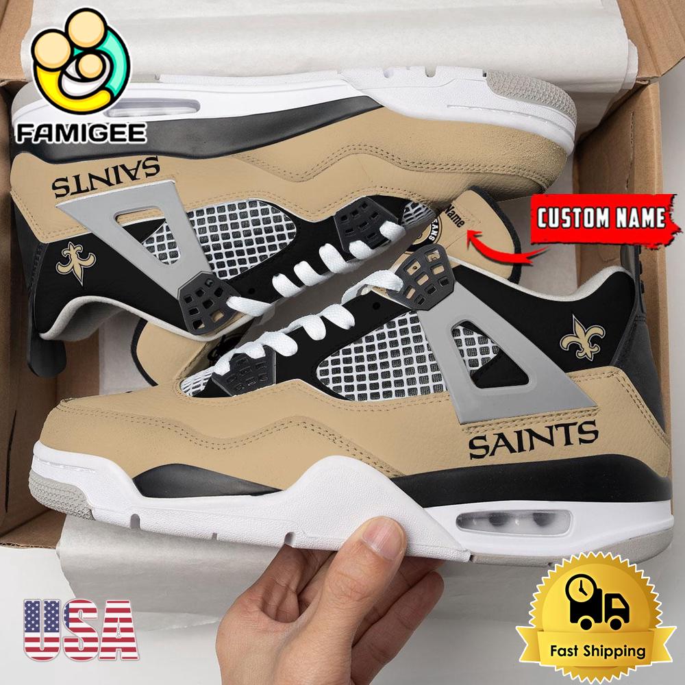 NFL New Orleans Saints Classic Team Logo Custom Air Jordan 4 Shoes NFL New Orleans Saints Classic Team Logo Custom Air Jordan 4 Shoes