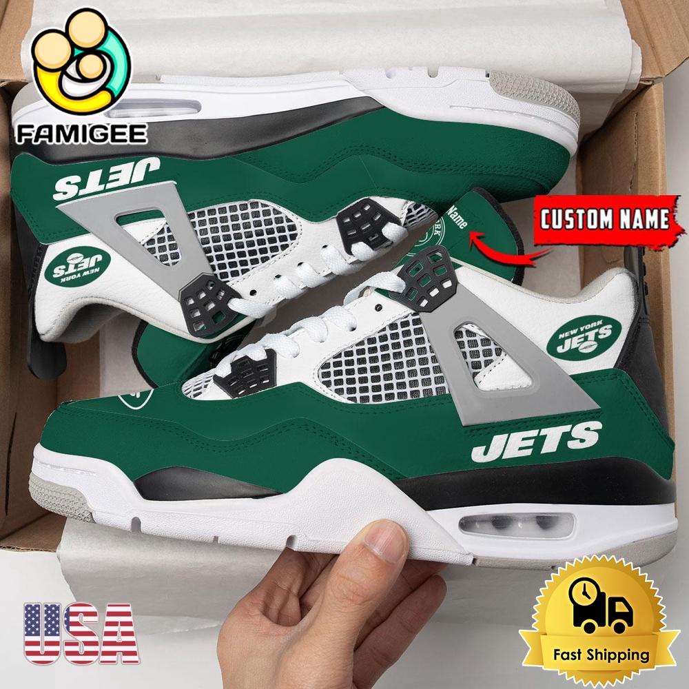 NFL New York Jets Classic Team Logo Custom Air Jordan 4 Shoes NFL New York Jets Classic Team Logo Custom Air Jordan 4 Shoes