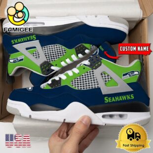 NFL Seattle Seahawks Classic Team Logo Custom Air Jordan 4 Shoes