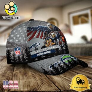 NFL Seattle Seahawks Mascot Logo Custom Name Baseball Cap