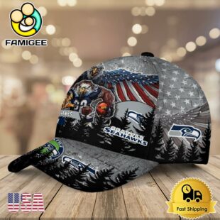 NFL Seattle Seahawks Mascot Logo Custom Name Baseball Cap