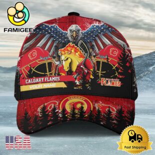 NHL Calgary Flames Mascot Logo Custom Name Baseball Cap