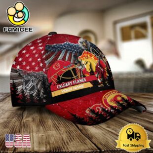 NHL Calgary Flames Mascot Logo Custom Name Baseball Cap