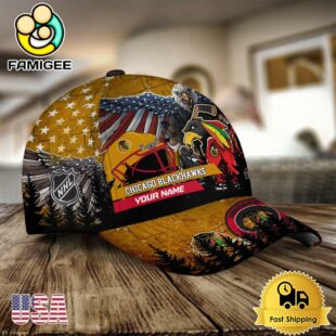 NHL Chicago Blackhawks Mascot Logo Custom Name Baseball Cap