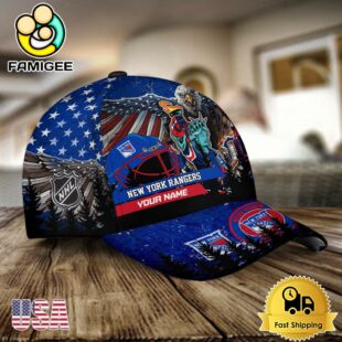 NHL New York Rangers Mascot Logo Custom Name Baseball Cap