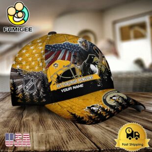 NHL Pittsburgh Penguins Mascot Logo Custom Name Baseball Cap