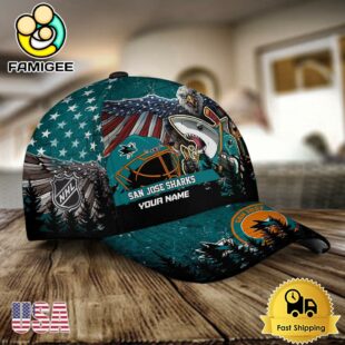 NHL San Jose Sharks Mascot Logo Custom Name Baseball Cap