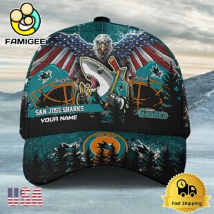 NHL San Jose Sharks Mascot Logo Custom Name Baseball Cap