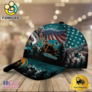 NHL San Jose Sharks Mascot Logo Custom Name Baseball Cap