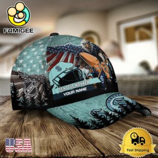 NHL Seattle Kraken Mascot Logo Custom Name Baseball Cap