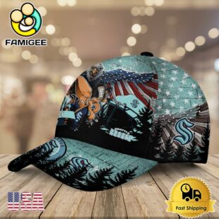 NHL Seattle Kraken Mascot Logo Custom Name Baseball Cap