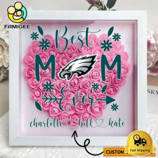 Philadelphia Eagles Colors Heart Custom Name Flower Shadow Box, Gift For Mother's Day