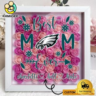 Philadelphia Eagles Colors Square Custom Name Flower Shadow Box, Gift For Mother's Day