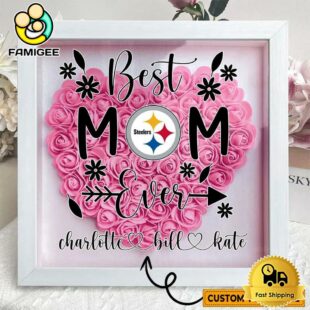 Pittsburgh Steelers Colors Heart Custom Name Flower Shadow Box, Gift For Mother's Day