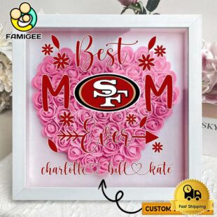 San Francisco 49ers Colors Heart Custom Name Flower Shadow Box, Gift For Mother's Day