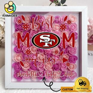San Francisco 49ers Colors Square Custom Name Flower Shadow Box, Gift For Mother's Day