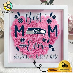 Seattle Seahawks Colors Heart Custom Name Flower Shadow Box, Gift For Mother's Day