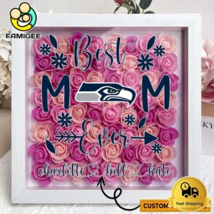 Seattle Seahawks Colors Square Custom Name Flower Shadow Box, Gift For Mother's Day