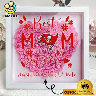 Tampa Bay Buccaneers Colors Heart Custom Name Flower Shadow Box, Gift For Mother's Day