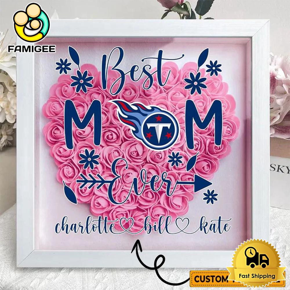 Tennessee Titans Colors Heart Custom Name Flower Shadow Box, Gift For Mother's Day Tennessee Titans Colors Heart Custom Name Flower Shadow Box, Gift For Mother's Day