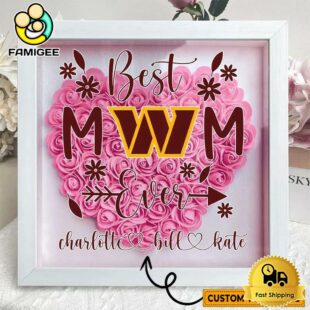Washington Commanders Colors Heart Custom Name Flower Shadow Box, Gift For Mother's Day