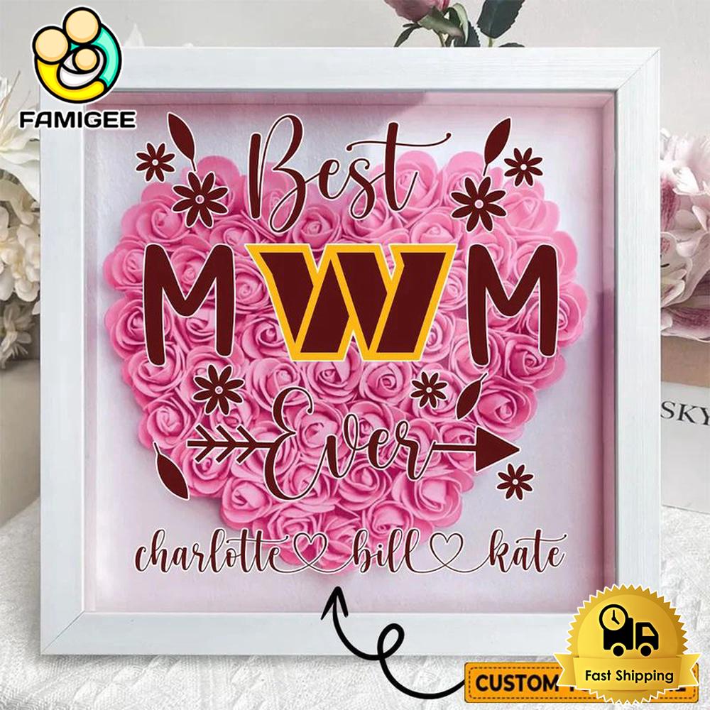 Washington Commanders Colors Heart Custom Name Flower Shadow Box, Gift For Mother's Day Washington Commanders Colors Heart Custom Name Flower Shadow Box, Gift For Mother's Day